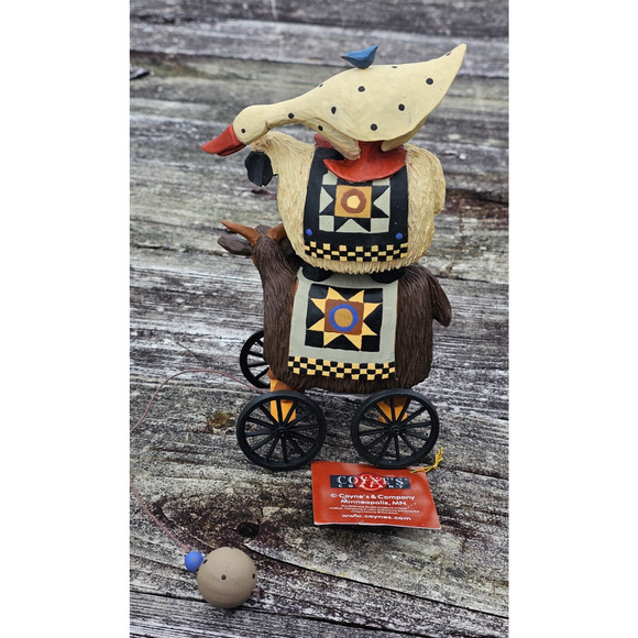 2006 Williraye Studio "Animal Stackers" Cow Goose Sheep Folk Art Pull Toy In Box - Picture 4 of 4